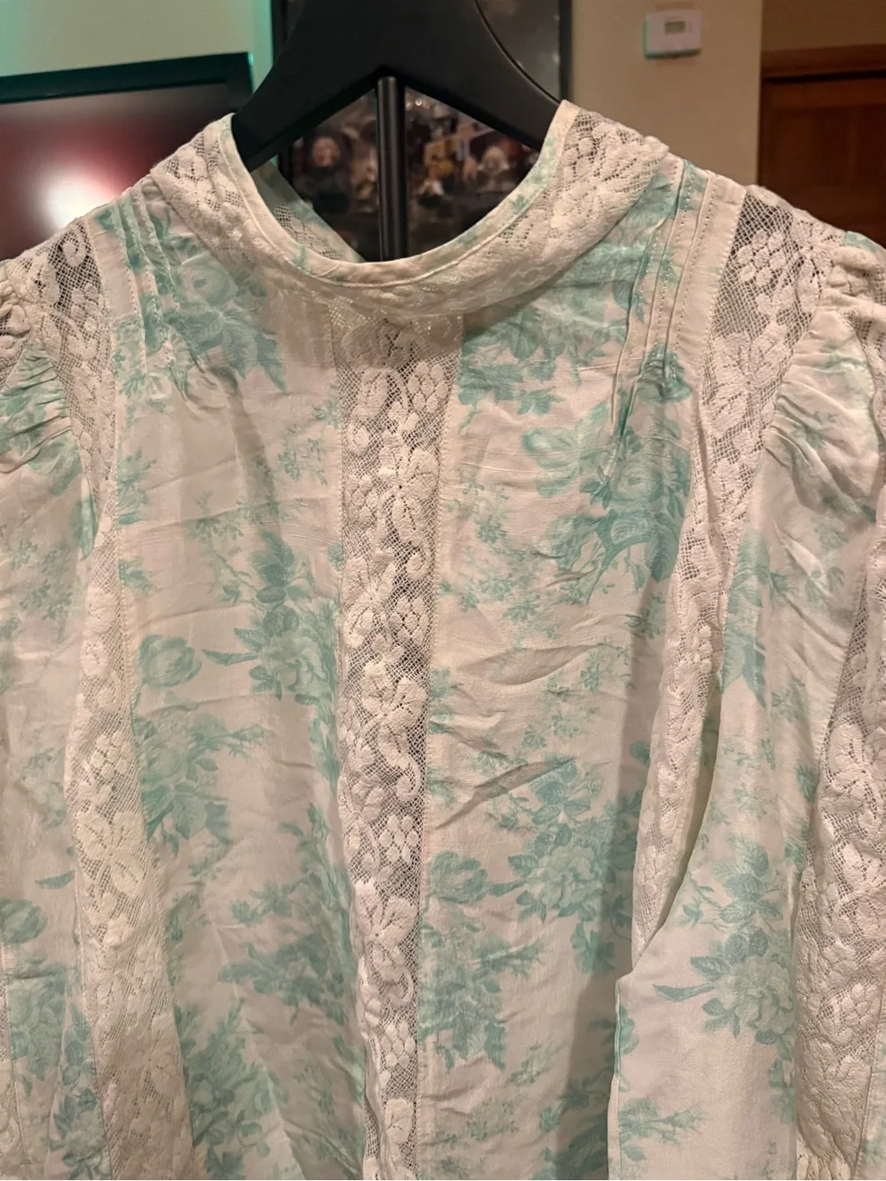 Loveshackfancy- White and Light Blue Floral Lace Blouse